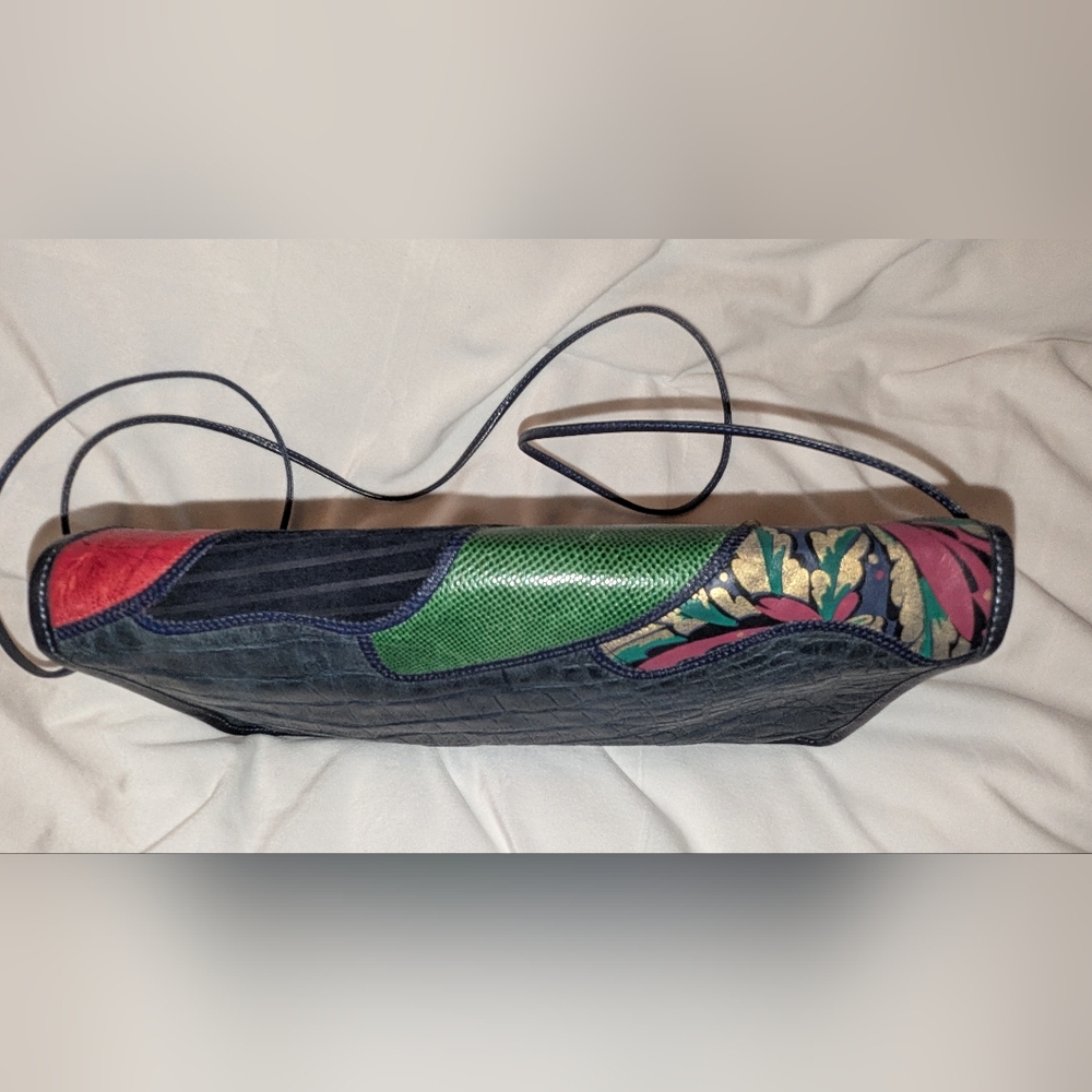 Carlos Falchi Leather Collage Patchwork Print Cro… - image 5